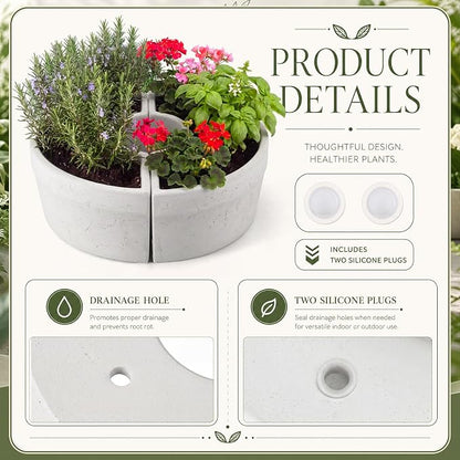 1 Set Patio Umbrella Planter Rustic 2 Pcs Half Round Planter 12" Cement Planters Half Circle Flower Pot for Patio Table Garden Home Plant Outdoor(White,Country Style)