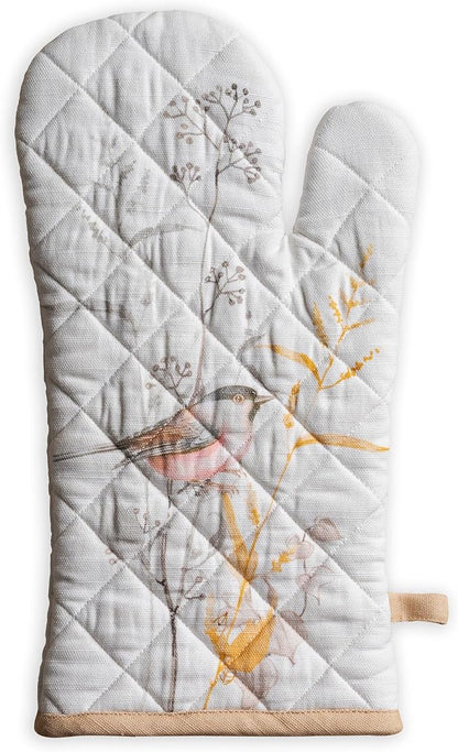 Maison d'Hermine Oven Gloves 100% Cotton Oven Mitt (7" x 13", Pack of 1) | With Loop Heat Resistant BBQ Cooking Gloves Baking Grilling Kitchen Handling Hot Pans Spring Summer - Meadow Florals - Beige