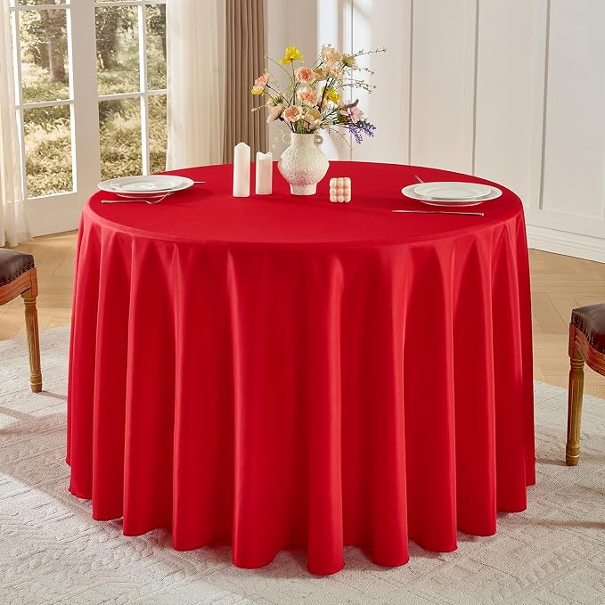 6 Pack Red Round Tablecloths 120 Inch for Dining Tables | Washable Decorative Linen Polyester Table Cover for Banquets Buffets Parties and Weddings