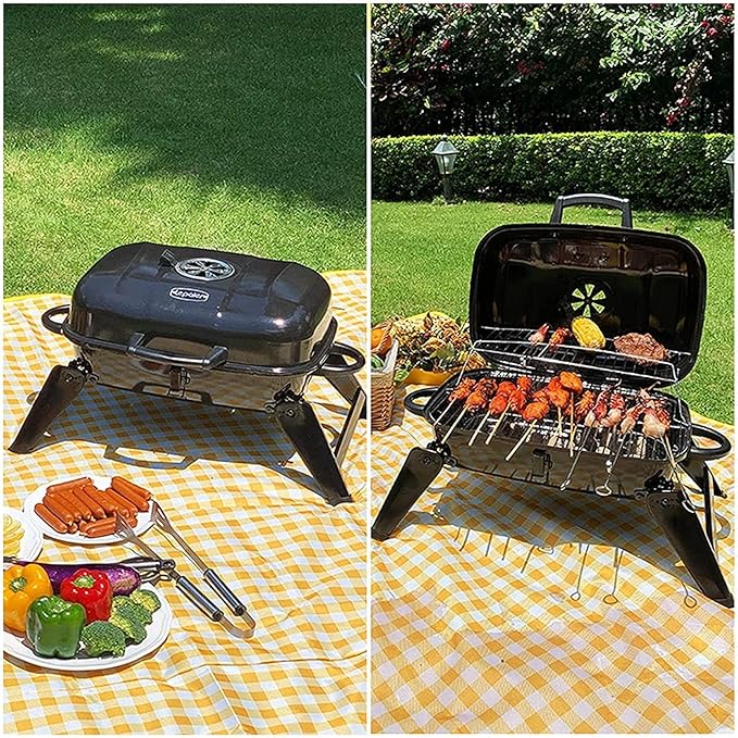 Camping Barbecue Grill Portable BBQ Grill with Folding Legs and BBQ Tabletop Stainless Steel Charcoal BBQ Grill for Outdoor Cooking Barbecue Charcoal Grill