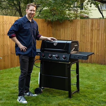 Feasto 4-Burner Gas BBQ Grill with Side Tables, 36,000 BTU Outdoor Propane Grill with Premium Enameled Coated Chamber Body & Porcelain-Enameled Grates for Deck Party & Patio BBQ, 559 Sq. In., Black