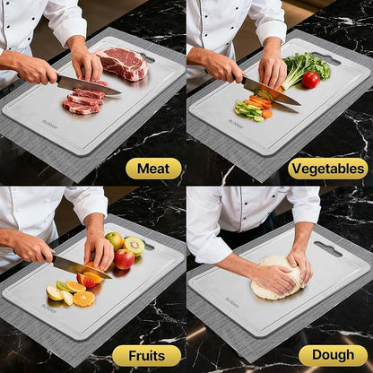 3-Piece Titanium Cutting Board Set with Juice Groove for Kitchen | 3 Sizes: 12"×18", 10"×14", 9"×12", Double-Sided, Non-Slip, Dishwasher Safe, Easy to Clean, Ideal for Meat, Vegetables & Fruit
