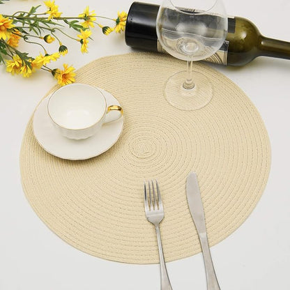 SHACOS Round Braided Placemats Set of 6 Round Table Place Mats for Dining Tables 15 inch (Cream, 6)