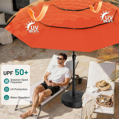 AreShark 9ft 3-Tier Patio Umbrellas, Outdoor Umbrella with 8 Sturdy Ribs UV Protection Windproof, Market Table Umbrella w/Push Button Tilt & Crank for Pool, Porch, Deck, Garden(Orange)