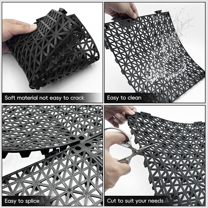 RITOLLO Modular Interlocking Cushion Drainage Floor Tiles, 16-Pack 11.8"x11.8" PVC Raised Non-Slip Interlocking Mats with Drain Holes for Deck, Pool, Garage, Shower, Patio, Bathroom, Sauna, Yard