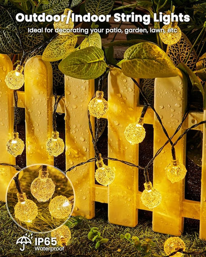 Brightown Solar String Lights Outdoor 60 LED 36FT with 8 Lighting Modes, Waterproof Solar Powered Crystal Globe Patio Lights for Garden Yard Porch Wedding Party Decor (Warm White)