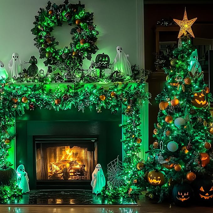 JMEXSUSS 200 LED Green Christmas String Lights Indoor Outdoor Clear Wire | Connectable, Plug in, for Halloween Christmas St Patricks Day Spring Tree Garden Decor