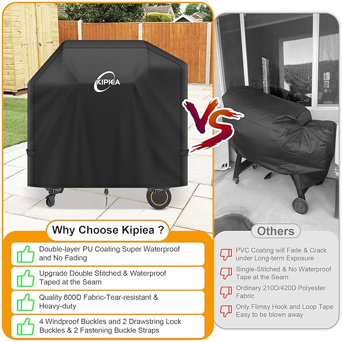 Kipiea Heavy Duty Grill Cover for Traeger Timberline 850, 600D Oxford Fabric Wood Pellet Smoker Covers Waterproof & Windproof, Pellet BBQ Grill Cover for Outside Anti-UV, No Tear, No Fading