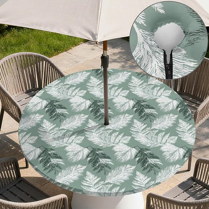 Outdoor Tablecloth with Umbrella Hole and Zipper Fits 49-52" Tables | Waterproof Round Fitted Tablecloth with Elastic Edge, Wipeable Outdoor Table Cover for Patio, Garden, Picnic