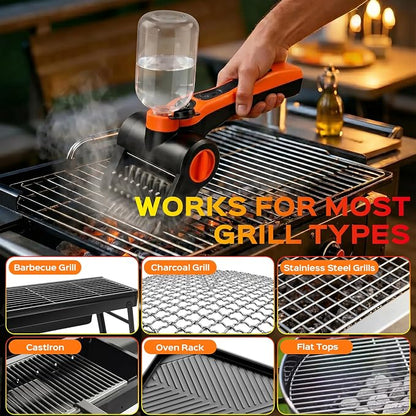 Electric Grill Brush, 100W High Torque Motor BBQ Cleaner with 300ml Water Spray,IPX8 Waterproof & Heat-Resistant, 2-Speed Rechargeable for Gas Charcoal Grill, Includes Scraper & Carry Case