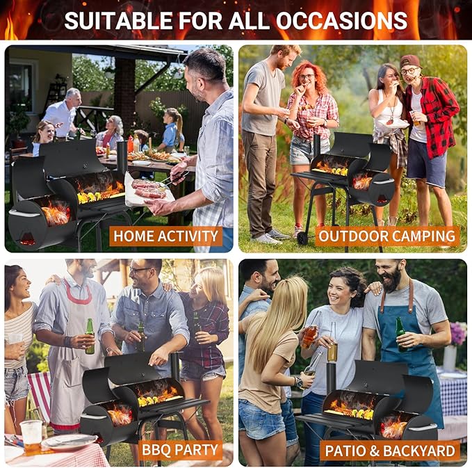 Double-Net Outdoor BBQ Grill Portable with Temperature Monitor and Bottom Pulley Design - for 6-10 People Perfect for Patio, Backyard,Camping,Black