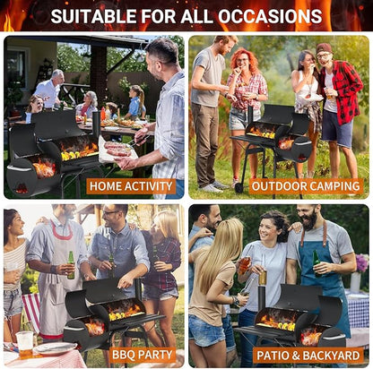 Double-Net Outdoor BBQ Grill Portable with Temperature Monitor and Bottom Pulley Design - for 6-10 People Perfect for Patio, Backyard,Camping,Black