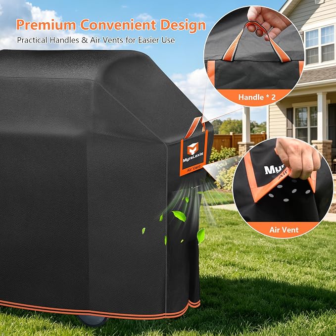 58" BBQ Grill Cover for Outdoor Grill 1000D Heavy Duty Waterproof | Fits Weber Genesis II, LX 300, Genesis 300 Series Gas Grills, Tear & Fade Resistant 7130 Grill Cover with Buckles, Air Vents