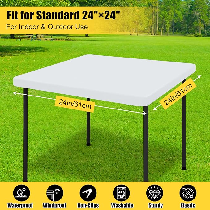 Smiry Rectangle Tablecloth, Elastic Fitted Flannel Backed Vinyl Tablecloths for 2ft Folding Tables, Waterproof Wipeable Table Covers for Indoor, Outdoor, Camping and Picnic (White, 24"x24")