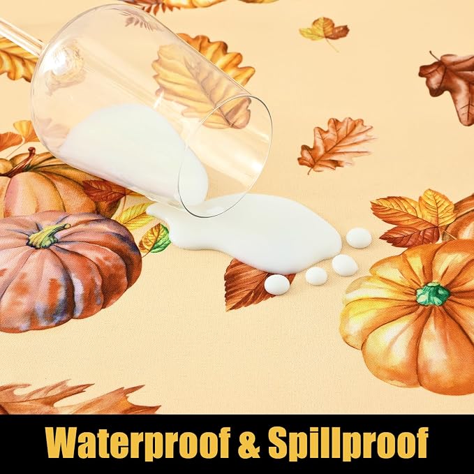 Smiry Rectangle Thanksgiving Table Cloth, Waterproof Elastic Fitted Tablecloths for 8 Foot Tables, Washable Polyester Table Cover for Autumn Harvest Parties (Pumpkin Sunflower, 30"x96")