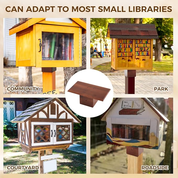 Threehoney Outdoor Little Library Mount 14x8x5.91 Inch Stable Wood Storage Box Bracket Holder Suitable for 4x4 Post with Mounting Accessories for Community Cabinet Lending Library Box(Brown)