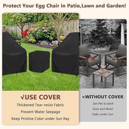 3 Piece Outdoor Furniture Cover Set - 28in Patio Chair Covers with Table Shield, 420D Oxford Fabric Waterproof UV Protection with Drawstring & Buckles, Black (2 Chair + 1 Table Cover)