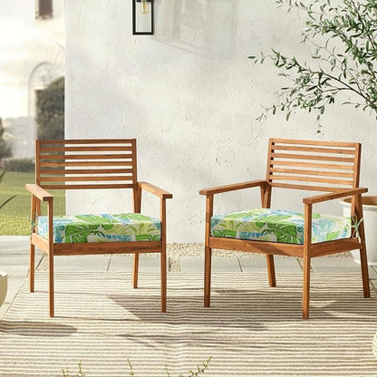 downluxe Outdoor Chair Cushions Set of 4 for Patio Furniture, Water-Resistant Square Patio Chair Cushions with Ties, High Density Foam Outdoor Seat Cushion, 18.5" X 16" X 3", Tropical Green Leaves