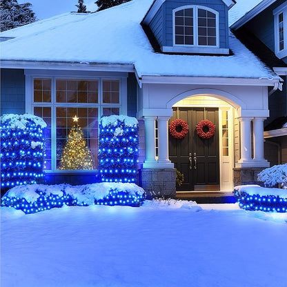 BlcTec Outdoor Christmas Lights 360 LED 9.8ft x 6.6ft Christmas Net Lights with 8 Modes, UL Certified, Timer, Connectable, Waterproof for Trees, Bushes, Shrubs, Yard Outdoor Xmas Decorations, Blue