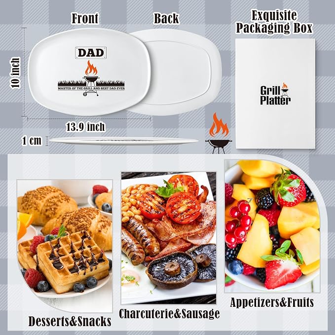 R HORSE Melamine Grill Platter Gift, Barbecue White Oval Serving Tray Plate | Christmas, New Year, Birthday Gift for Dad Men Grandpa, Ideal for Appetizer, Dessert, Salad, Outdoor Indoor Cooking Party