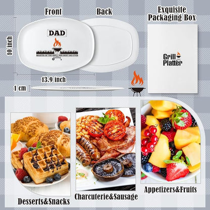 R HORSE Melamine Grill Platter Gift, Barbecue White Oval Serving Tray Plate | Christmas, New Year, Birthday Gift for Dad Men Grandpa, Ideal for Appetizer, Dessert, Salad, Outdoor Indoor Cooking Party