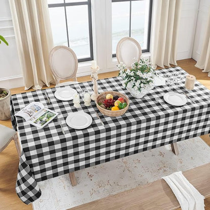 Softalker Gingham Checkered Tablecloth Rectangle - Outdoor Waterproof Buffalo Plaid Table Cloth, Stain Resistant Washable Table Cover for Picnic, Camping - Black and White, 2 Pack - 60 x 102 Inch