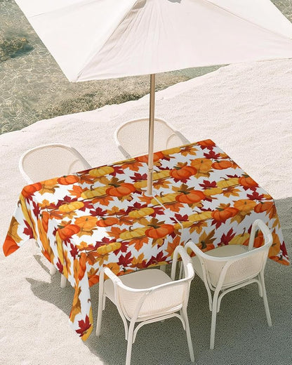 Fall Tablecloth Fall Leaves Pumpkin Rectangle Outdoor Tablecloths 60x84, Patio Table Cloths with Umbrella Hole and Zipper, Autumn Harvest Table Cover for Thanksigving Dining Table Holiday Party Garden