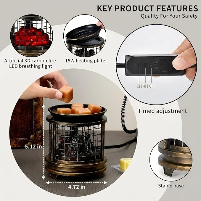 MOAFINA Bronze Grid Wax Melt Warmer with Timer, Wax Warmer for Scented Wax | 4-in-1 Electric Wax Melter & Oil Burner,Candle Wax Warmer, 2/4/8H Timer for Home Bedroom Fragrance Decor