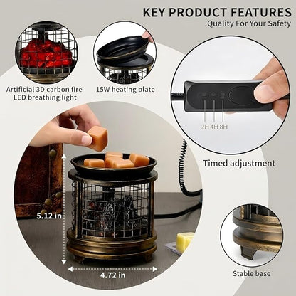 MOAFINA Bronze Grid Wax Melt Warmer with Timer, Wax Warmer for Scented Wax | 4-in-1 Electric Wax Melter & Oil Burner,Candle Wax Warmer, 2/4/8H Timer for Home Bedroom Fragrance Decor