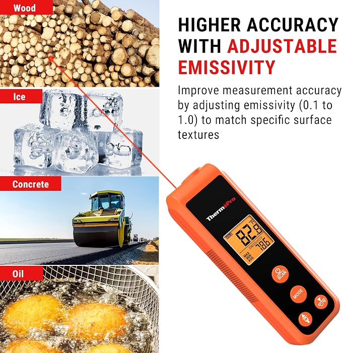 TempPro TempScan Mini-Sized Infrared Thermometer Gun for HVAC Engine BBQ | Temperature Gun with Max/Min/Avg Display, Infrared Thermometer for Cooking Pizza Oven Accessories, -58~1022°F Temp Gun