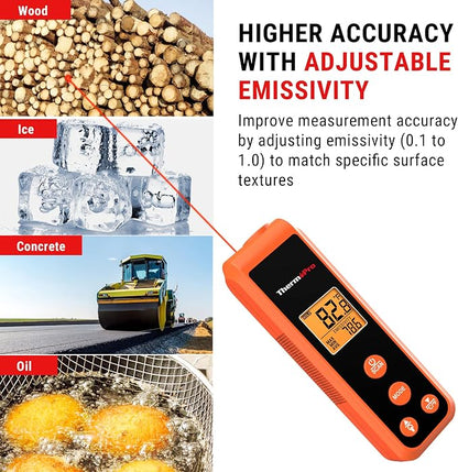 TempPro TempScan Mini-Sized Infrared Thermometer Gun for HVAC Engine BBQ | Temperature Gun with Max/Min/Avg Display, Infrared Thermometer for Cooking Pizza Oven Accessories, -58~1022°F Temp Gun