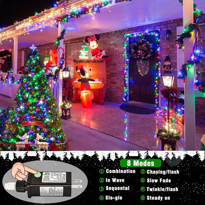 800 LED String Lights Indoor Outdoor, 262FT Christmas String Lights for Outside 8 Modes Clear Wire, Plug in Twinkle Fairy Lights for Bedroom Party Garden Christmas Tree Decorations, Multicolor