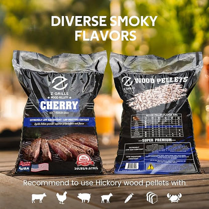 Z GRILLS Wood Pellets for Smoker Grill, 100% All-Natural Hardwood Cherry Pellet, 40lbs