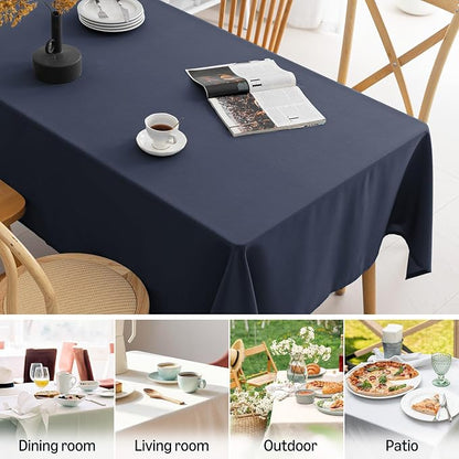 Amazon Basics Thin Rectangle Tablecloths, Water-Resistant Textured Fabric, Wrinkle Resistant, Washable Decorative Table Cover for Dining, Parties, 60" x 104", Navy Blue, Pack of 2