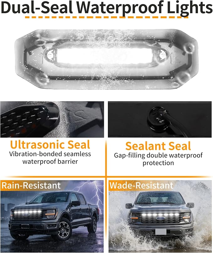 LED Grill Lights for Ford F150 2024-2026 Accessories STX Only, White | Direct-Snap F150 Front Grille Marker Lights, OEM-Style Fit, IP68 Waterproof, Raptor-Style Front-End Upgrade, Off-Road Ready