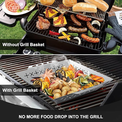 Skyflame Stainless Steel Grill Baskets for Outdoor Grill, Thick Meat/Steak/Shrimp/Chop/Vegetable Grilling Basket with Handle, BBQ Grill Accessories for All Grills and Smokers