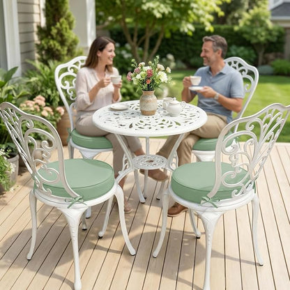 Summsun Outdoor Bistro Chair Cushions Set of 4, 15" D x 3" H Round Chair Cushions Waterproof and Fade Resistant Chair Cushion Pads with Non-Slip Ties and Removable Covers for Garden, Sage Green