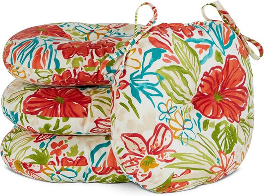 Greendale Home Fashions Garden Floral Outdoor 15-inch Bistro Seat Cushion, Set of 4