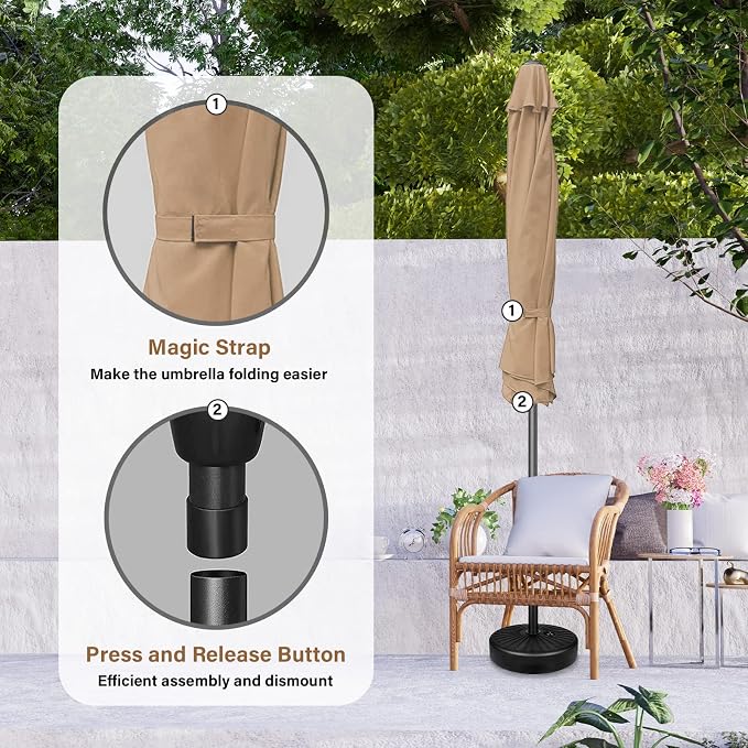 YSSOA 9' Patio Umbrella Outdoor Table Market Yard Umbrella with 8 Sturdy Ribs, Tan