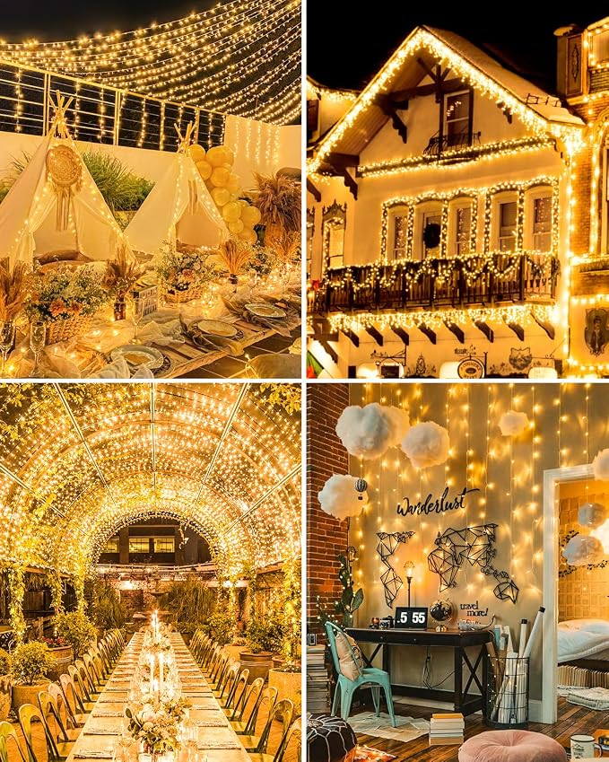 552FT 1400LED Warm White Christmas Lights Outdoor, Extra Long Outdoor String Lights Waterproof, Timer & Memory, 8 Modes Dimmable Plug in Fairy for Outside Tree Wedding Patry