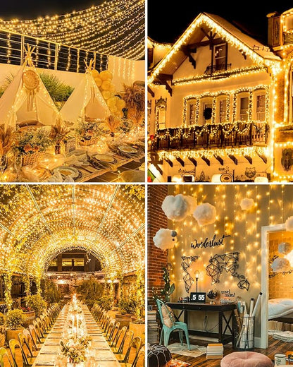 552FT 1400LED Warm White Christmas Lights Outdoor, Extra Long Outdoor String Lights Waterproof, Timer & Memory, 8 Modes Dimmable Plug in Fairy for Outside Tree Wedding Patry