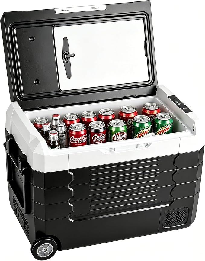 Simple Deluxe 12 Volt Refrigerator, 53QT Dual Zone Electric Cooler, Car Fridge -4℉-68℉, Portable Refrigerator 12/24V DC 100-240V AC, Portable Freezer for Travel RV Camping Boat Home