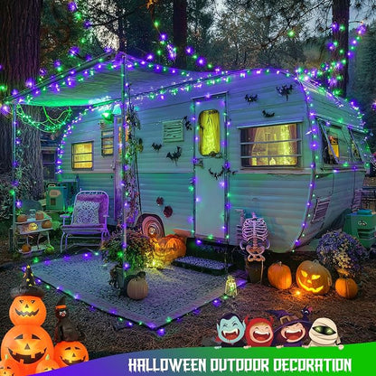 JMEXSUSS 66ft 200 LED Purple and Green Halloween Lights Plug in | Connectable ,8 Modes, Waterproof, Halloween String Lights for Tree Yard Outdoor Indoor Bedroom Garden Patio Decor