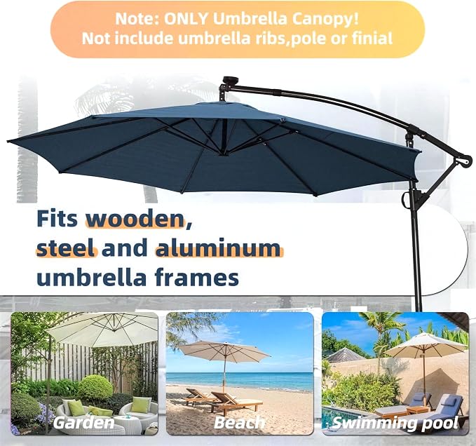 11FT Cantilever Patio Umbrella Replacement Canopy, 8 Ribs 64"-66", Upgraded 600D 220GSM Heavy-Duty Fabric, Waterproof & UV Resistant (Canopy Only)