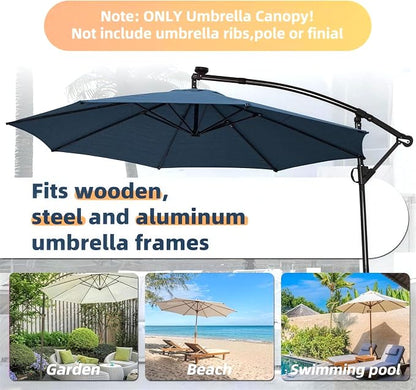 11FT Cantilever Patio Umbrella Replacement Canopy, 8 Ribs 64"-66", Upgraded 600D 220GSM Heavy-Duty Fabric, Waterproof & UV Resistant (Canopy Only)