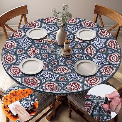 opstellen Fitted Round Tablecloth Wipeable Table Cloths Vinyl Indoor Outdoor Circle Covers for 36-44inch Table Dining Living Room Home Must Haves Gifts Summer Fall Patio Picnic Camping Garden Stuff