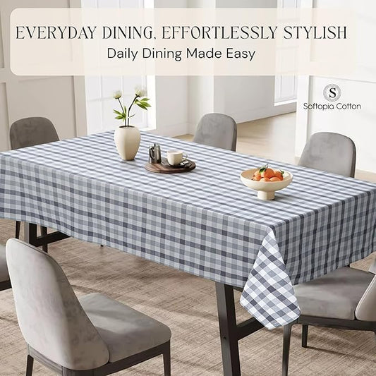 Light and Dark Grey with Natural Plaid Gingham Check Tablecloth, 52x70 Inches, 100% Cotton, Washable, Reusable Farmhouse Table Linen for Holiday, Weddings, Everyday Dining Table Cover