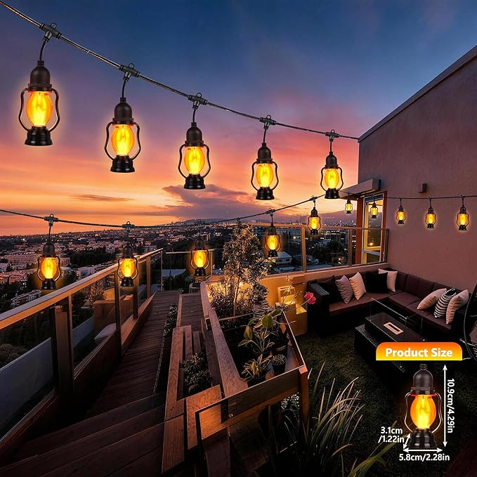 Solar Flame String Lights Outdoor, 21FT Solar Halloween Light with 10 Bulbs | Flickering Flame, Waterproof Solar Powered Outdoor Lights for Yard Patio Bistro Porch Garden Home Halloween Decorations