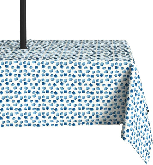 LVTXIII Rectangle Outdoor Tablecloth with Umbrella Hole and Zipper, Water-Repellent 60 x 84 Inch Patio Table Cover for Picnic, Garden, Backyard Dining, Brush Blue