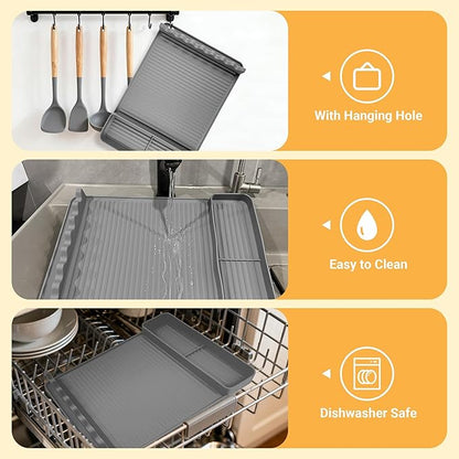 Silicone Grill Mat for Blackstone Griddles & Outdoor Grills - Heat Resistant (450°F) Countertop Protector, Non-Slip Tool Organizer & Grease Catcher, 16x11.5 Inch(Grey)